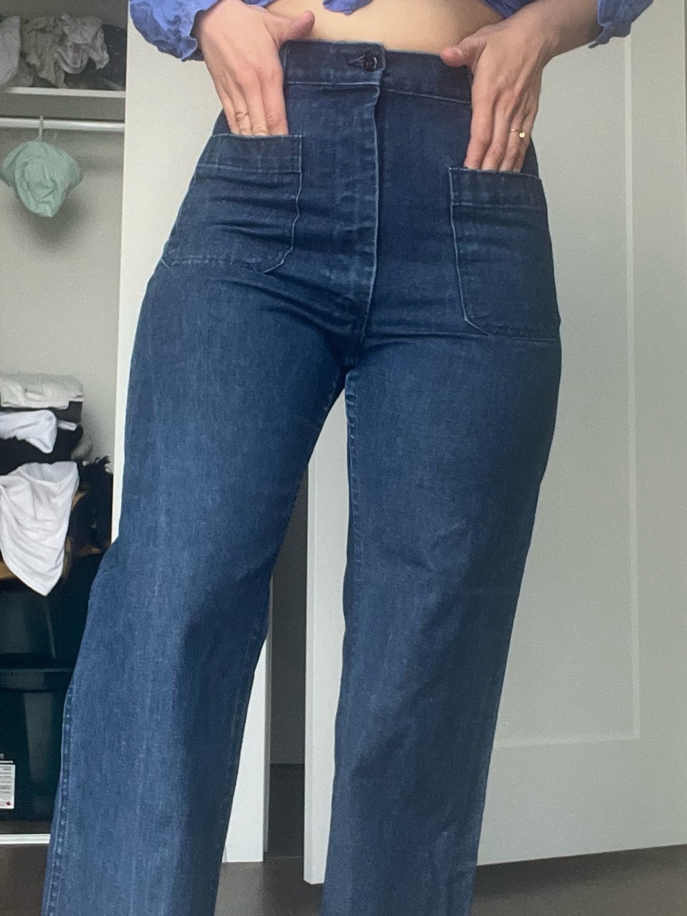 High-Waist Straight Leg Women's Jeans - Dark Blue